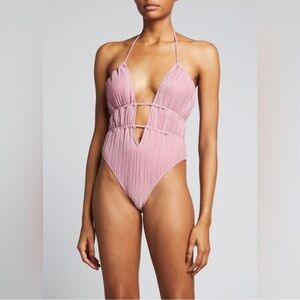 Ramy Brook Marta Shirred One-Piece Swimsuit XXS Metallic Pink